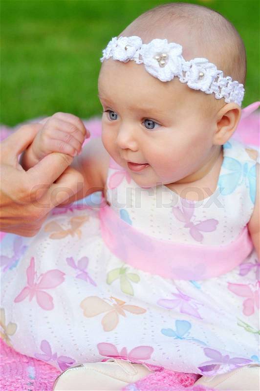 Child, happiness and people concept - adorable baby girl, stock photo