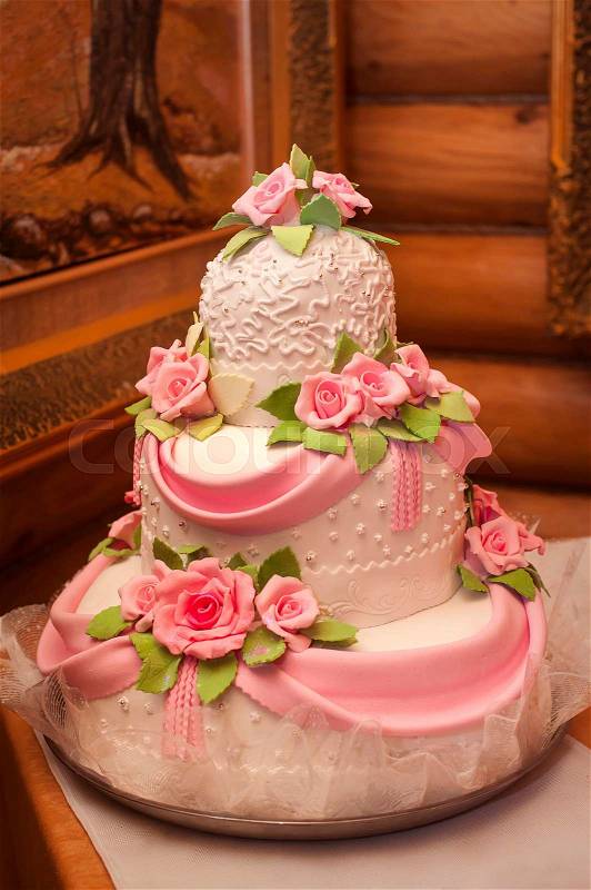 Wedding cake with luxury decorated in wedding party , stock photo