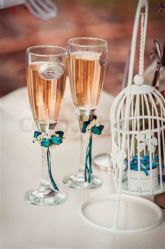 Two wedding glasses with champagne, stock photo