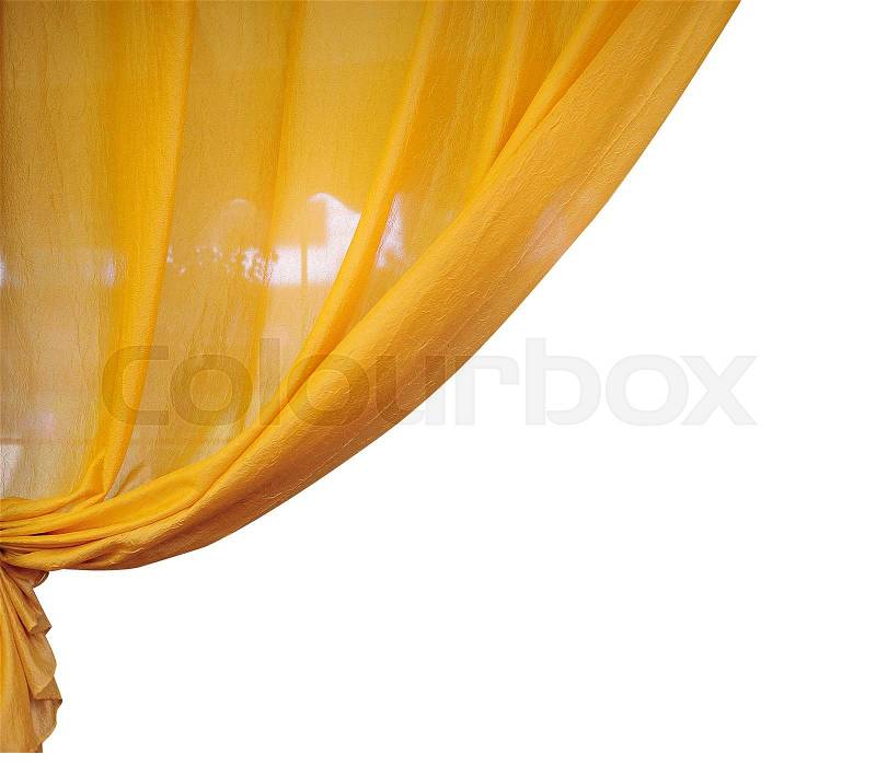 Gold curtains on a white background, stock photo