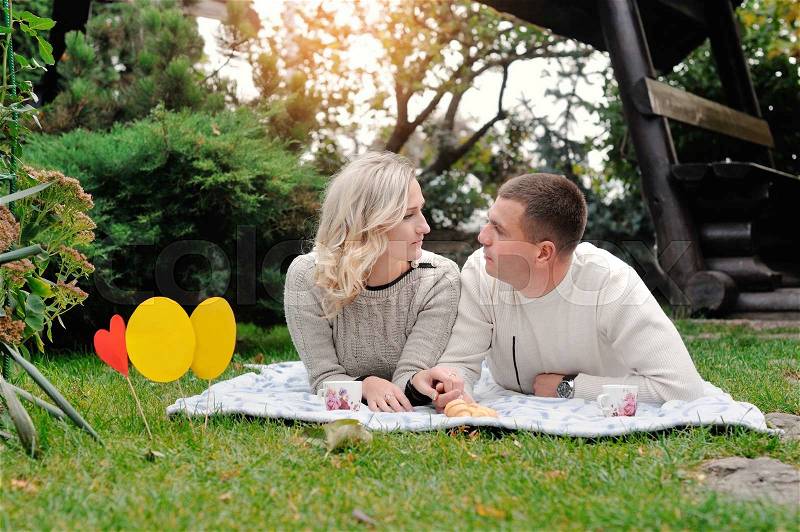 Man and woman on picnic in summer, stock photo