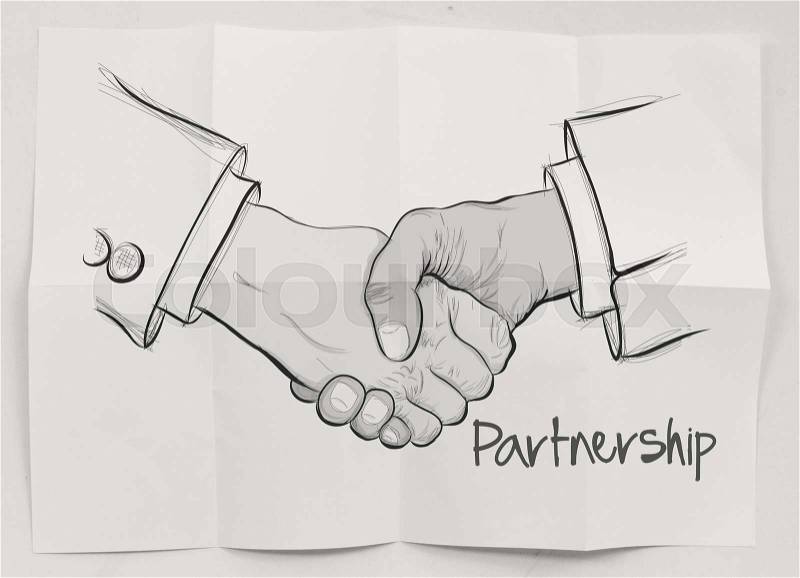 Hand drawn handshake sign as partnership business concept, stock photo