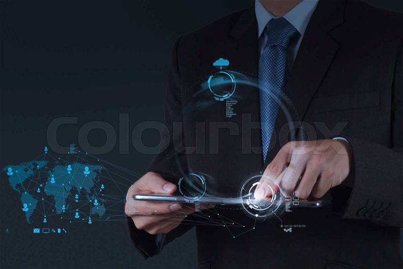 Businessman working with new modern computer show social network structure, stock photo