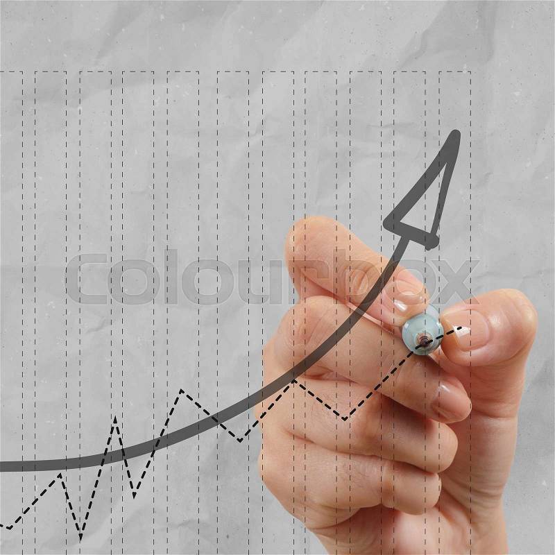 Close up of hand draws business success chart concept on virtual screen as concept, stock photo