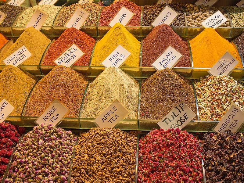 Turkey, Istanbul, Spice Bazaar, turkish spices for sale, stock photo