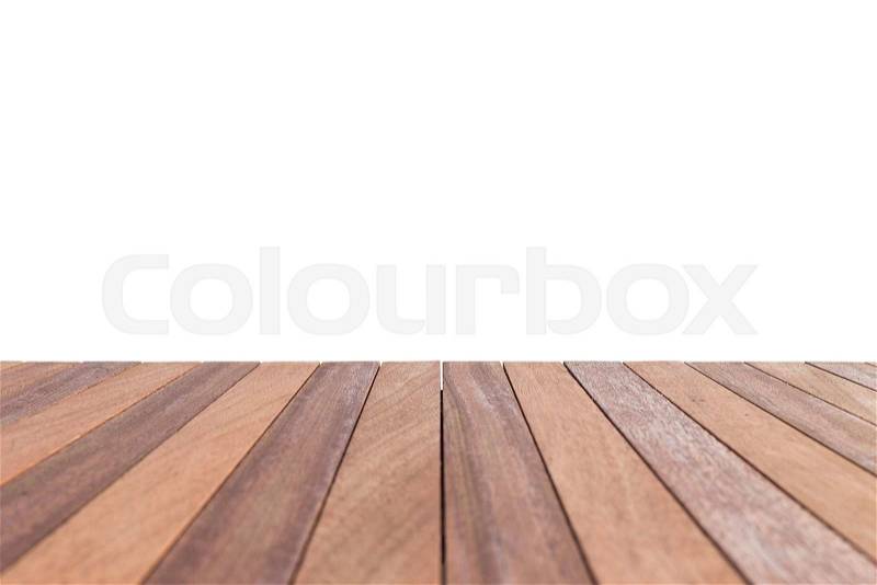 Empty top of wooden table or counter isolated on white background. For product display, stock photo