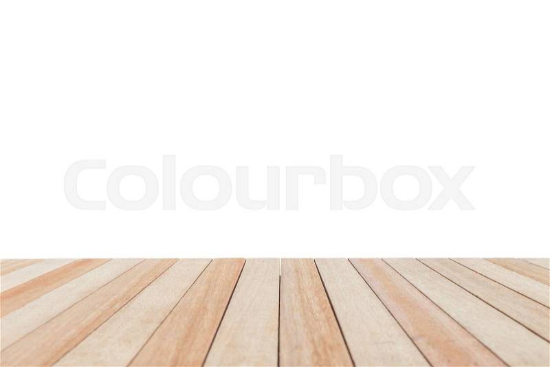 Empty top of wooden table or counter isolated on white background. For product display, stock photo