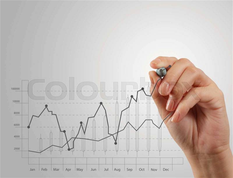 hand draws business success chart concept on virtual screen as concept, stock photo