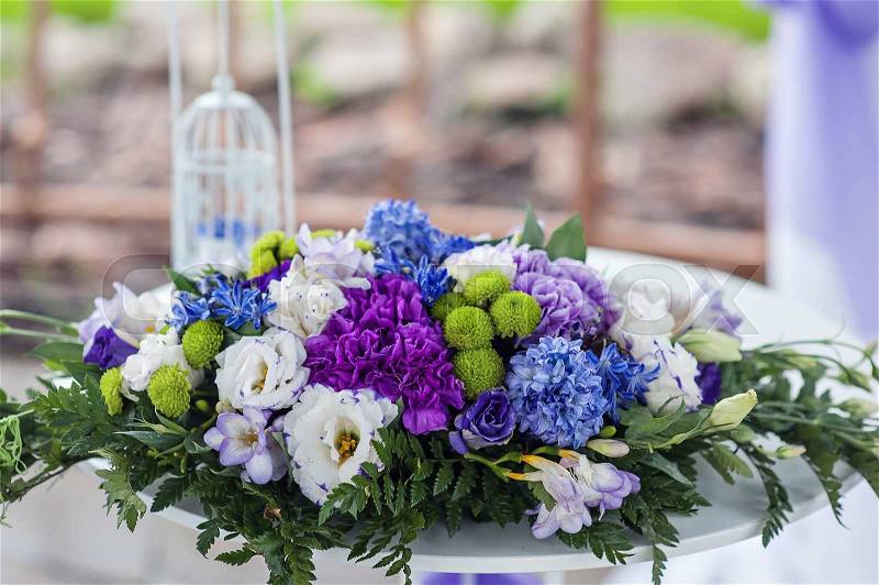 Flower arrangement at the wedding ceremony, stock photo