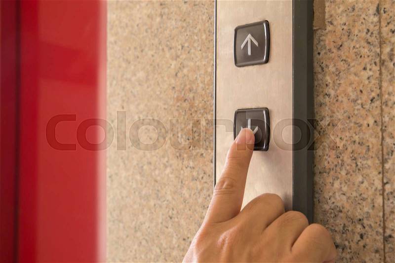 Passenger lift mechanism and control buttons of hotel, stock photo