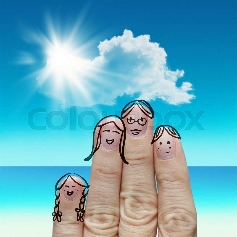 Finger family travels at the beach and singing a song as concept, stock photo