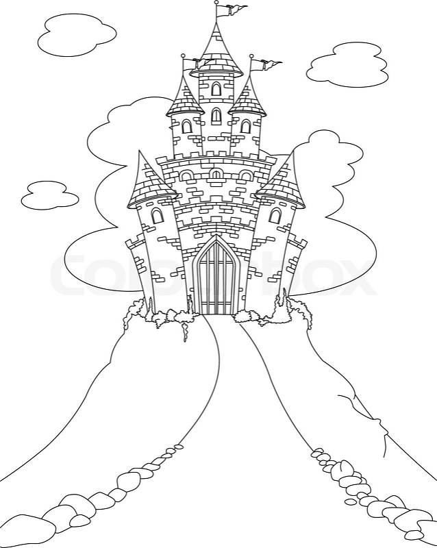 coloring page with magic fairy tale princess castle