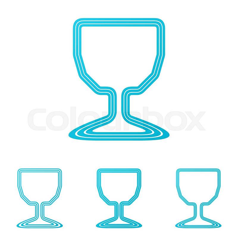 Cyan line wine glass logo design set, vector