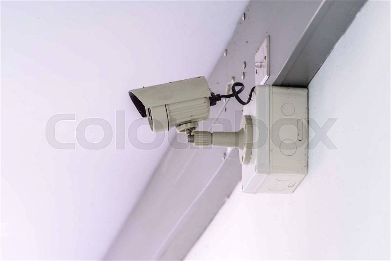 Security camera for monitor events in city, stock photo