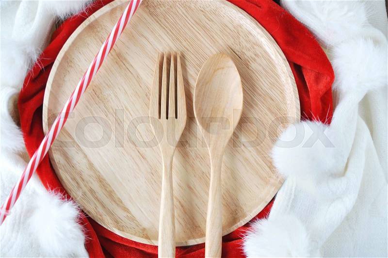 Wooden utensils set on holiday season background, stock photo