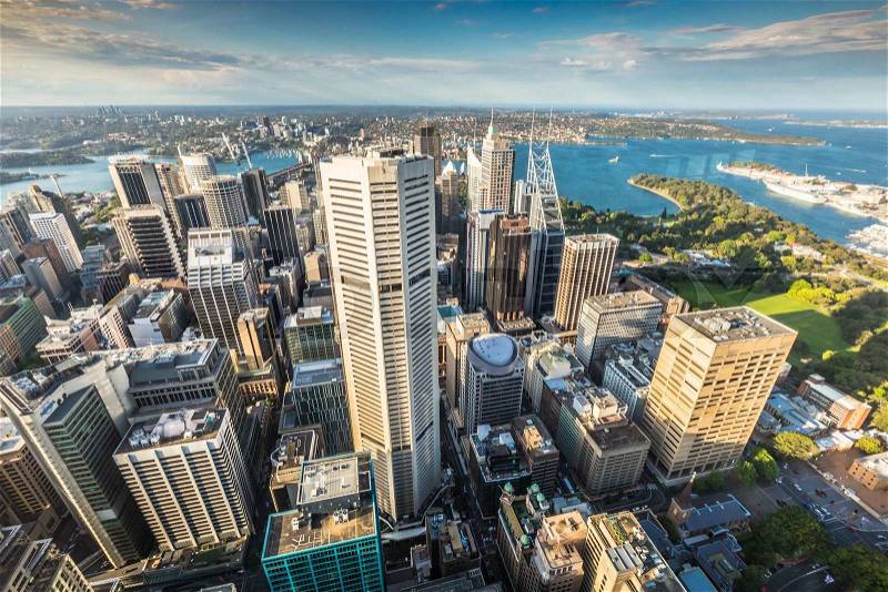 Aerial view from Sydney Tower in Sydney Australia, stock photo