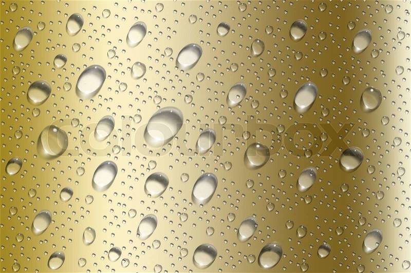 Perfect gold water drops background with big and small drops, stock photo
