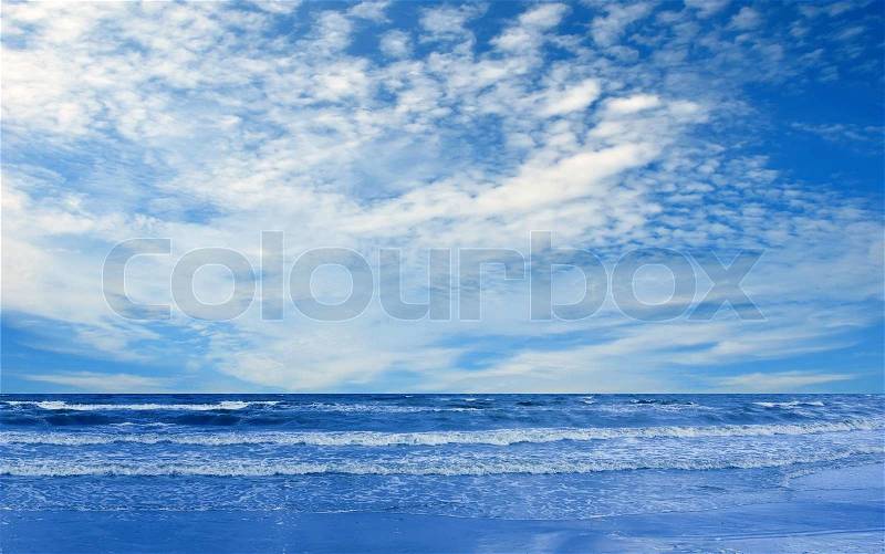 Ocean and perfect blue cloud sky, stock photo
