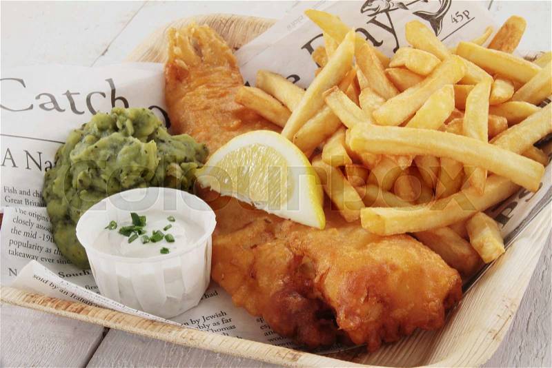 Traditional British fish and chips, stock photo