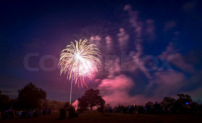 People looking at fireworks in honor of Independence Day, stock photo