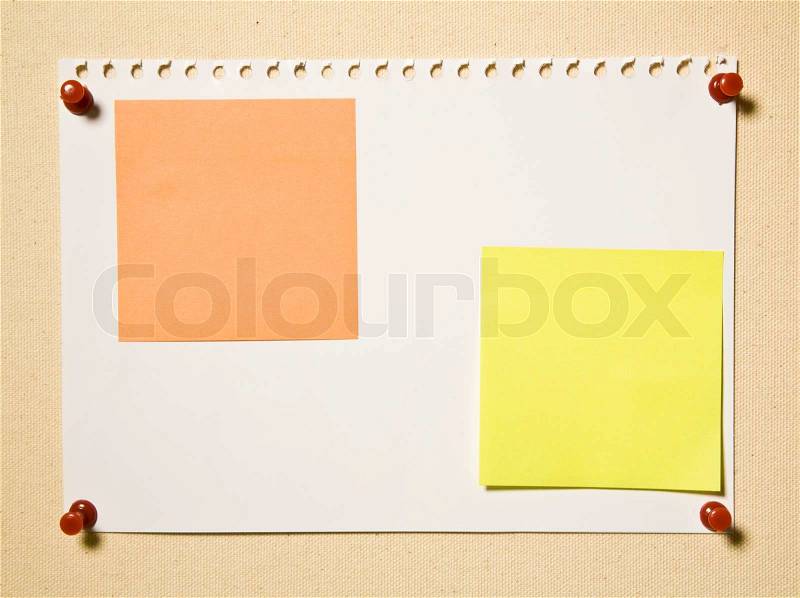 Notepad Page With Color Notes On Textile Background, stock photo