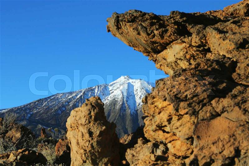 Snow-capped peak of Mount Teide, Tenerife, Canary Islands, stock photo