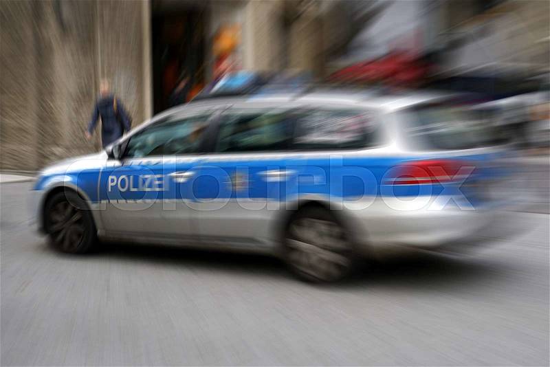 Police car during a police operation in the center of Cologne, stock photo