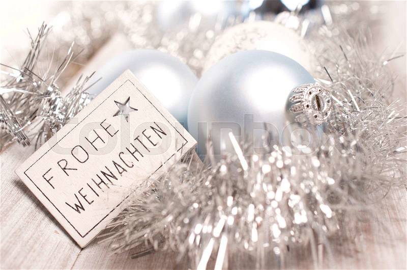 Close up of a bright German Merry Christmas background, stock photo
