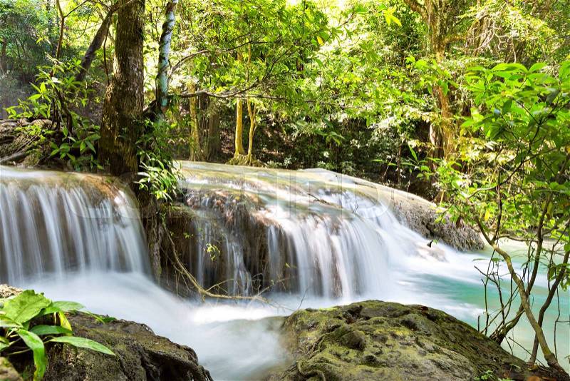 Tropical waterfall. Erawan Kanchanaburi Thailand, stock photo