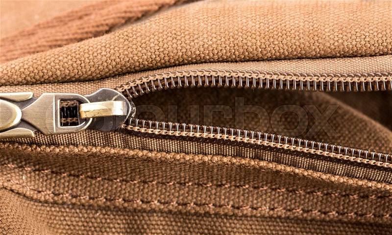 Macro of bag with open zipper, stock photo