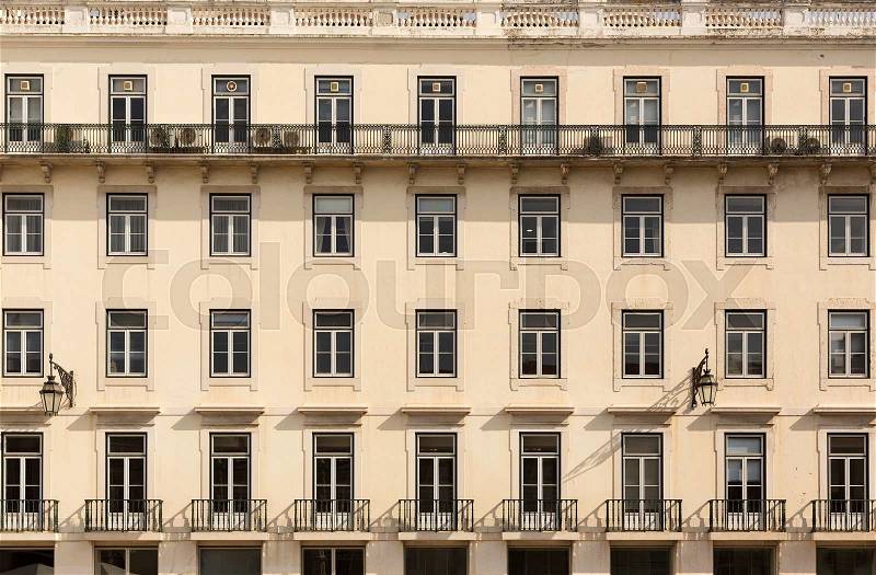 Retro european block of flats with balconies, Portugal, stock photo