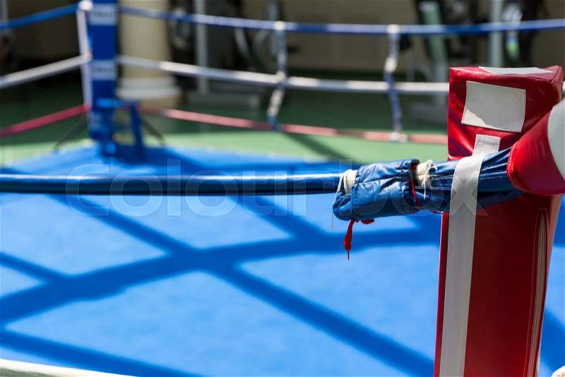 Empty ring geared-up for fight boxers, stock photo