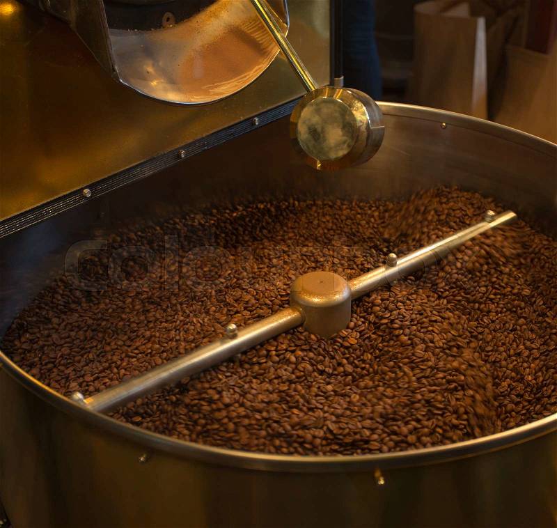Closeup of coffee roaster bean cooling, stock photo
