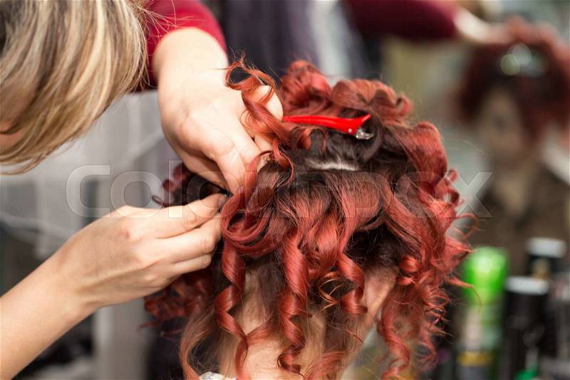 Curls of hair in a beauty salon, stock photo