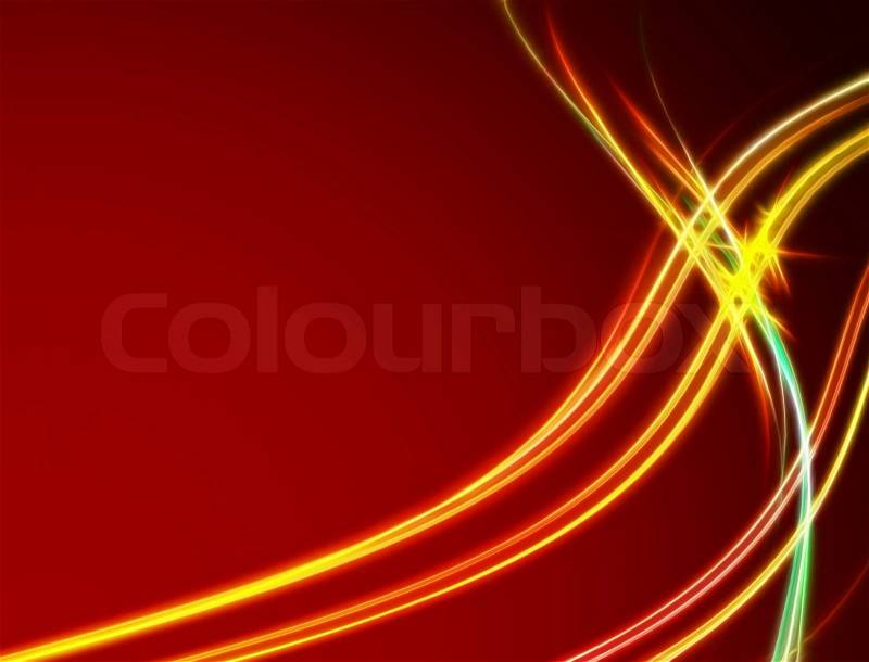 Neon shining lines on red background - abstract design, stock photo