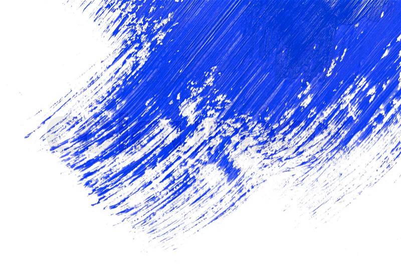 Blue stroke of the paint brush on white paper, stock photo