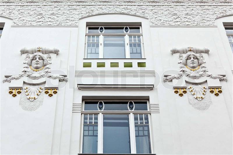 A beautifully renovated art nouveau building. Renovation of old town houses, stock photo