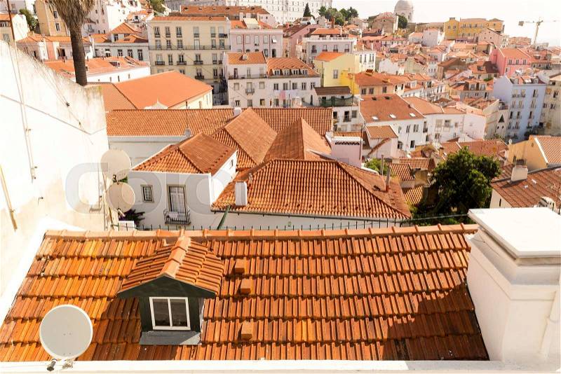 Panoramic view of the european city roofs, stock photo