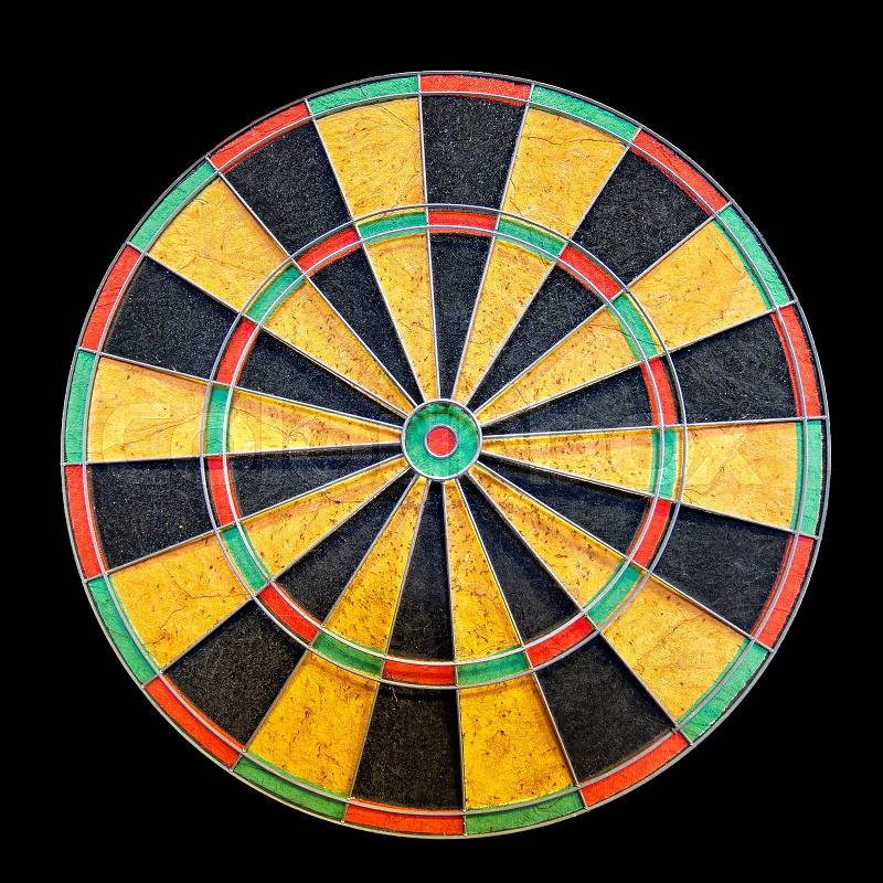 Empty circle dartboard isolated on black background, stock photo