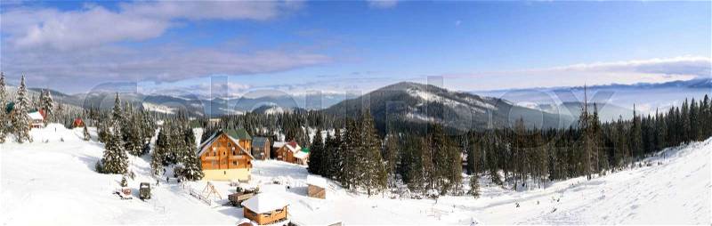 Ski chalet in mountain village, stock photo