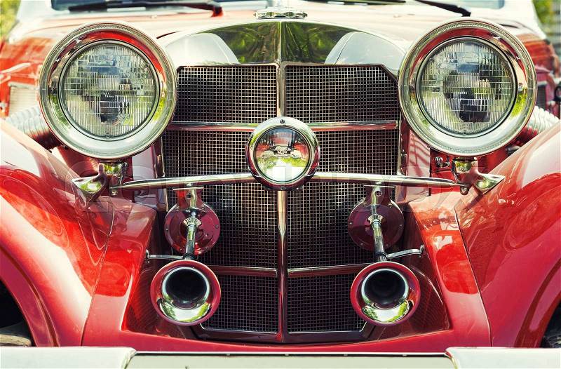 Front view of red retro car, stock photo