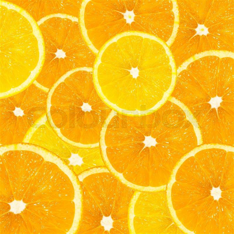 Healthy food concept. Background with citrus-fruit of orange and yellow slices. Collaged image, stock photo