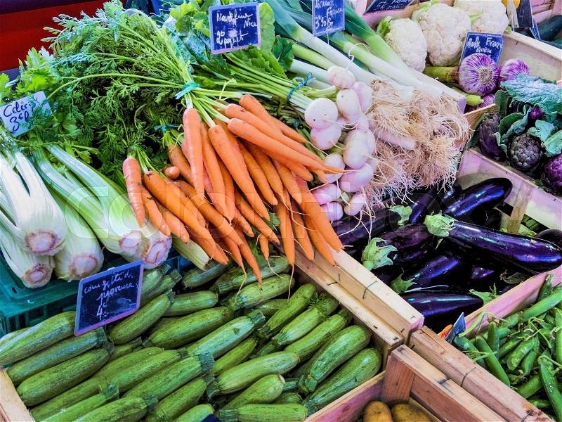 Choice of vegetables at the market, symbol photo of food, healthy food, retail trade, stock photo