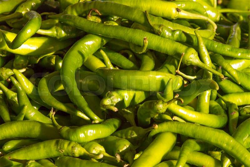 Background of ripe green peppers. Farm. Organic products, stock photo