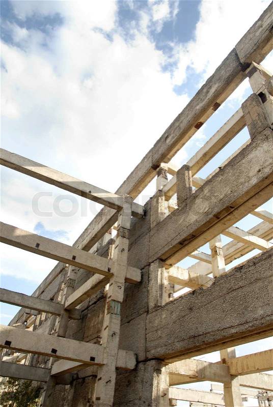 Perspective photo of the building structure and cloudy sky, stock photo