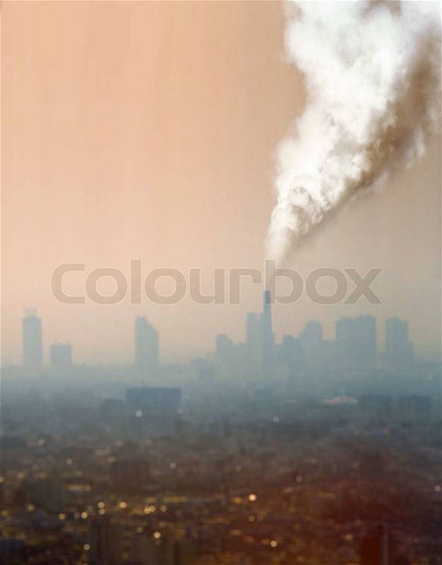 A view of atmospheric air pollution from factory, stock photo