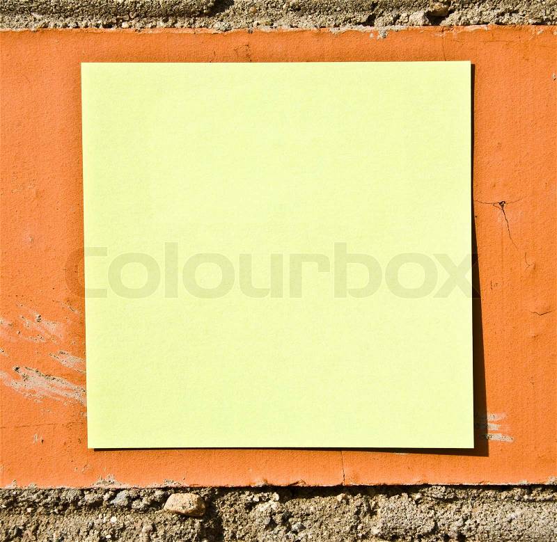 Yellow Note On The Brick Wall, stock photo