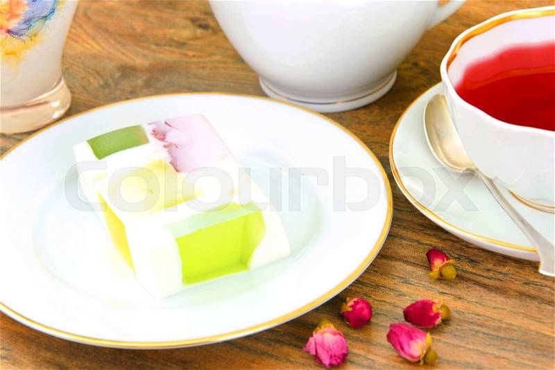 Diet Dessert: Fruit Jelly, Gelatin and Tea. Studio Photo, stock photo