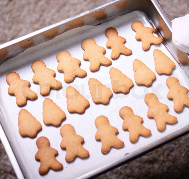Christmas cookies in baking pan, stock photo