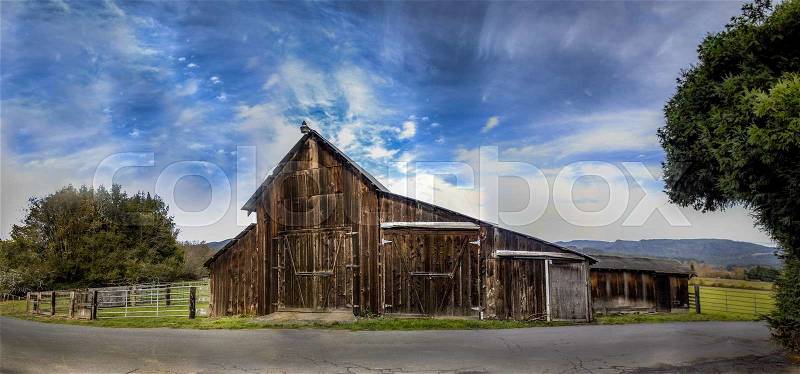 An Old Barn, Panoramic Color Image, USA, stock photo